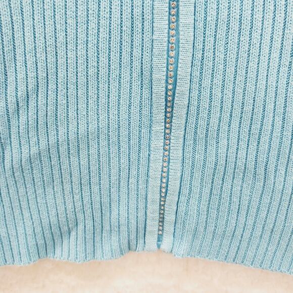 Sweater Full Zip Size L Rhinestone Zipper Powder Blue Dopamine Dressing Ribbed - Picture 6 of 15